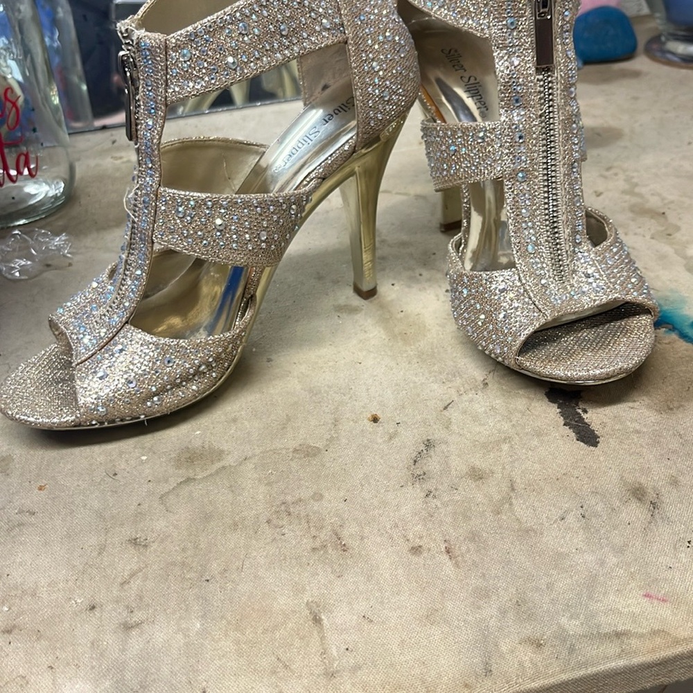 Elegant Gold Silver Slipper Heels